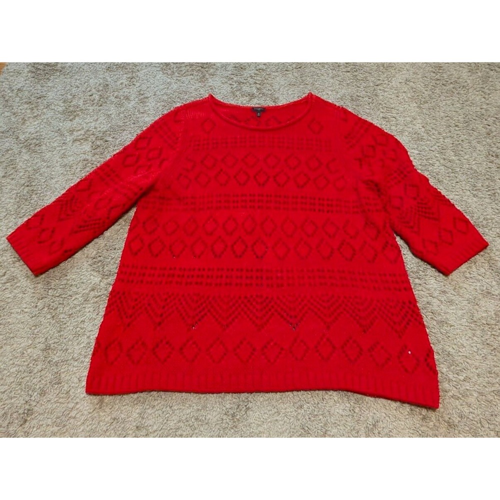 Talbots Sweater‎ Womens Sz 3X Orange Pointelle Open Knit Pullover Beachy Boho